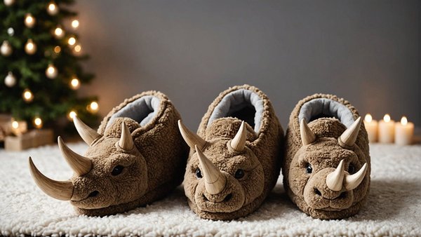 Warm up this winter with cosy triceratops slippers